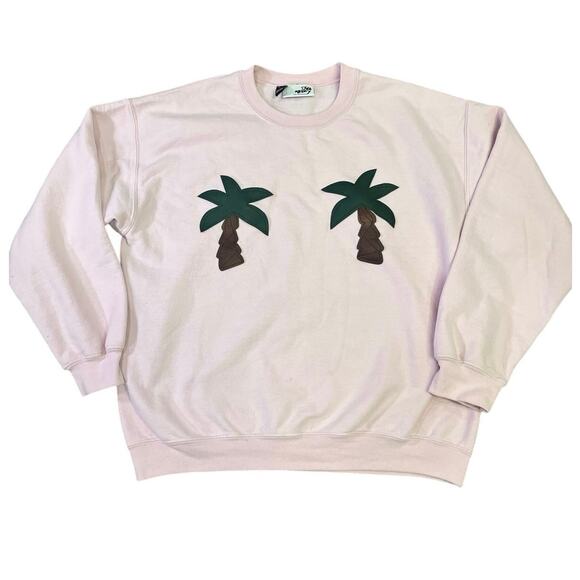 Syd n Mallory Pink Palm Trees Sweatshirt, Womens Sz L, MADE IN ENGLAND Oversized - Picture 1 of 7